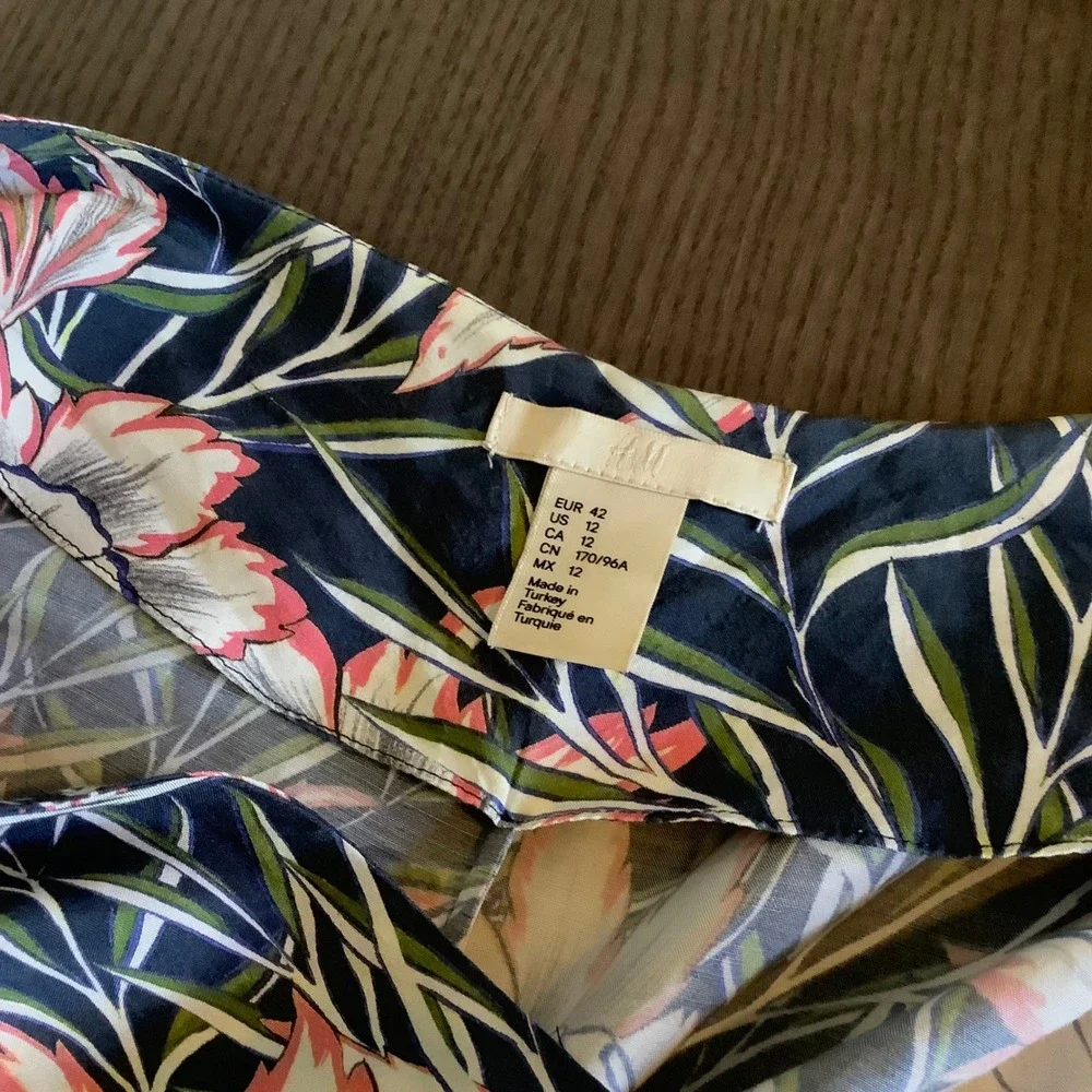 H&M Floral Kimono Duster Longline Open Front Maxi‎ Cardigan Navy Pink Size 12